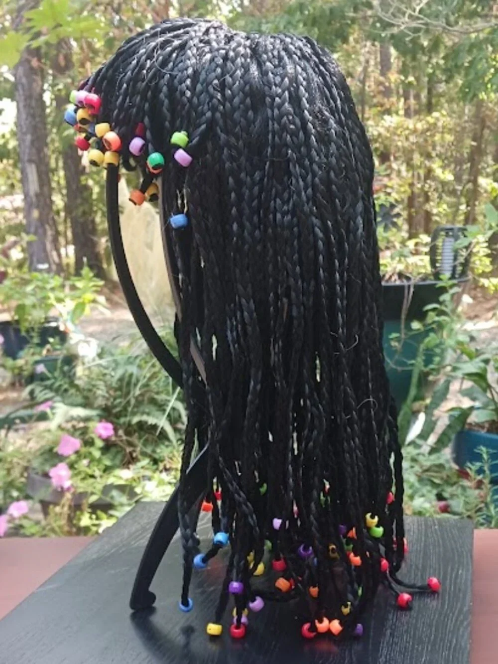 Black Braided Costume Wig Colorful Beads Unisex-Retro-Hippy-Egyptian Queen